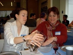 Rebecca Levinn and Sharon Groves washing hands as part of the Seder ritual